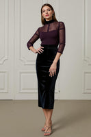 Load image into Gallery viewer, Dark Purple High Neck 2 Piece Pencil Blouses and Velvet Skirt