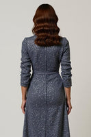 Load image into Gallery viewer, Sparkly Grey Blue V-Neck Sequins Midi Holiday Party Dress with Sleeves