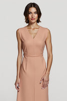 Load image into Gallery viewer, Simple Orange V-Neck Satin Pencil Midi Work Dress