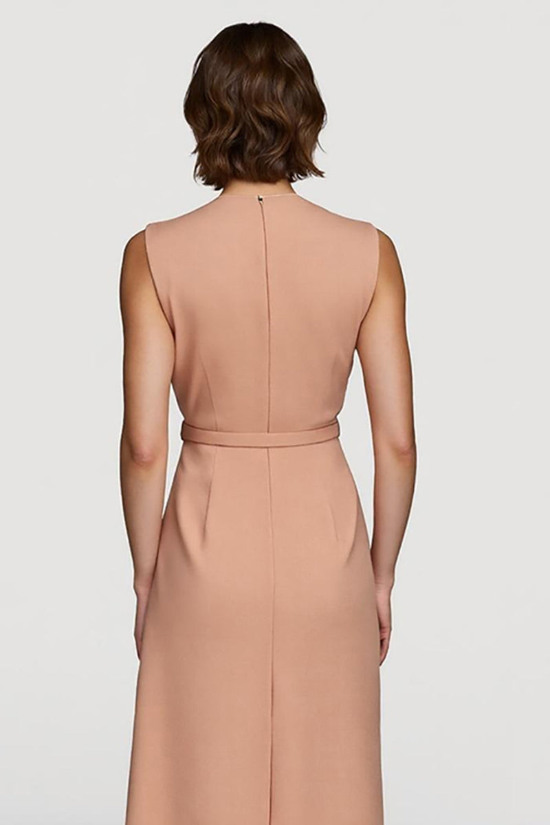 Load image into Gallery viewer, Simple Orange V-Neck Satin Pencil Midi Work Dress