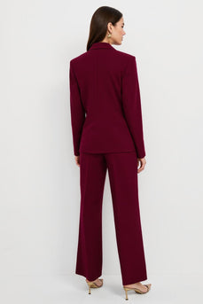 Burgundy Notched Lapel 2 Piece One Button Satin Business Suits