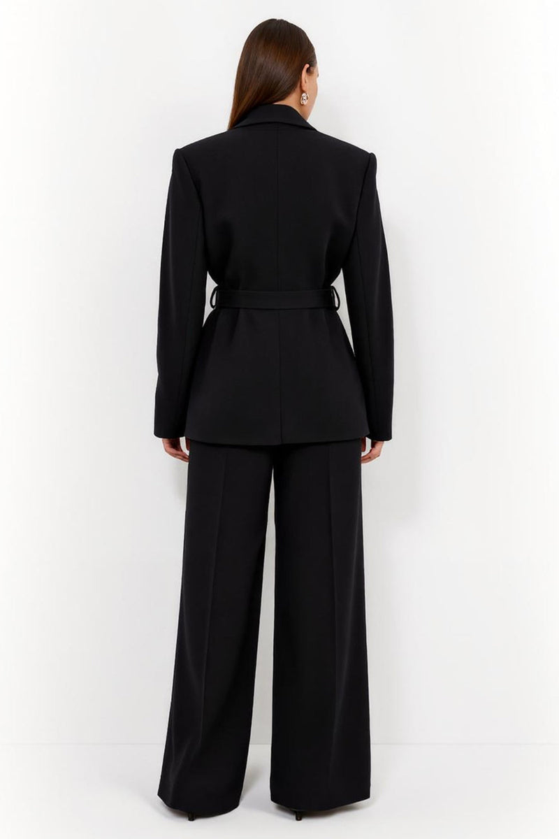 Load image into Gallery viewer, Black Peak Lapel 2 Piece Long Sleeves Satin Business Suits with Belt