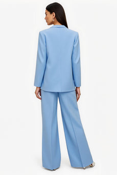 Blue Peak Lapel Satin 2 Piece Single Breasted Business Suits