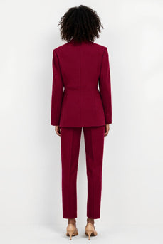 Burgundy Peak Lapel Single Breasted 2 Piece Business Suits with Pockets