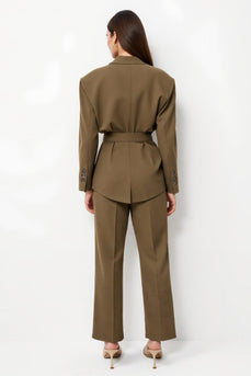 Brown Peak Lapel 2 Piece Business Suits with Sleeves