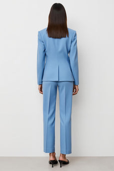 Blue Peak Lapel Satin 2 Piece Business Suits