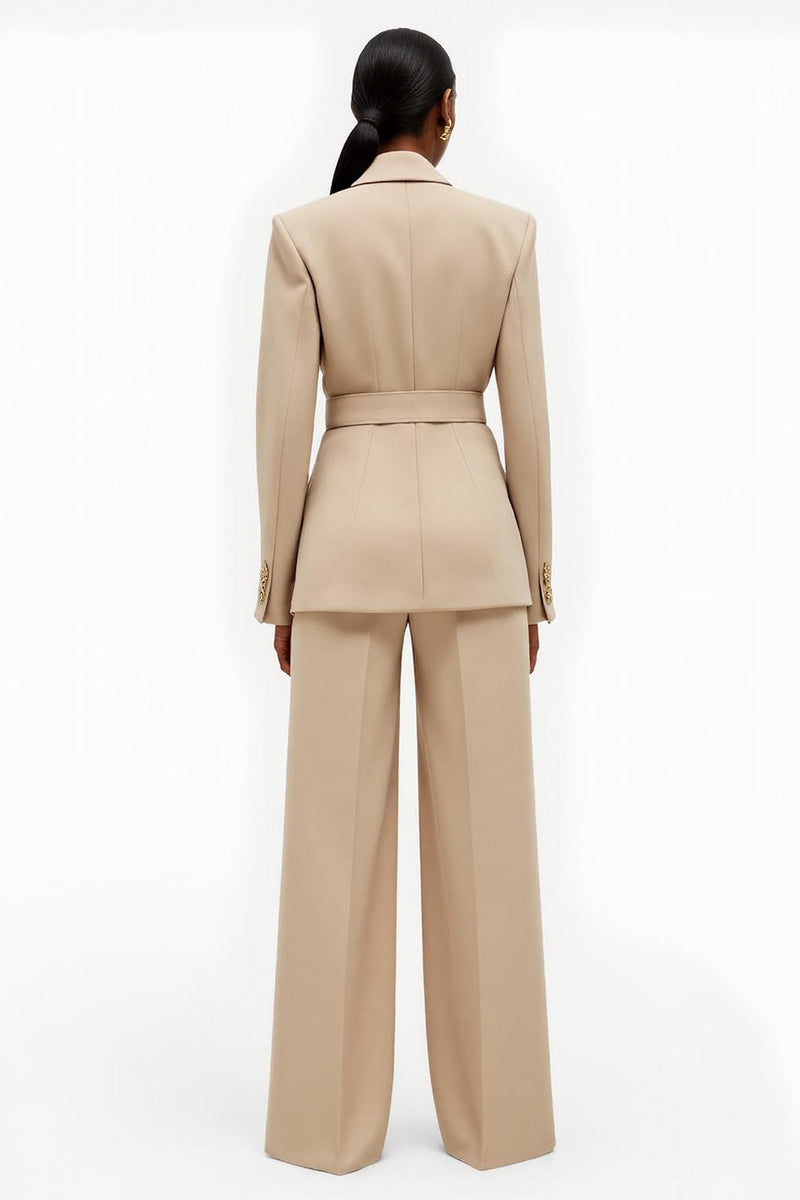 Load image into Gallery viewer, Apricot Notched Lapel 2 Piece Satin Wide Leg Business Suits with Belt
