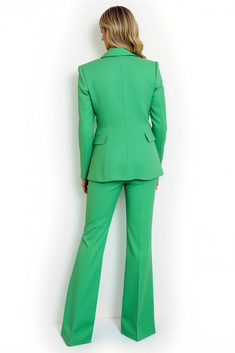Load image into Gallery viewer, Green Flare Leg Peak Lapel Satin 2 Piece Prom Suits with Sleeves