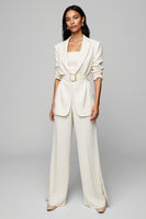 Load image into Gallery viewer, Ivory Peak Lapel 2 Piece Wide Leg Business Suits with Belt