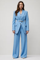 Load image into Gallery viewer, Blue Peak Lapel 2 Piece Wide Leg Satin Business Suits with Belt
