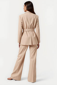 Notched Lapel 2 Piece Apricot Long Sleeves Business Suits with Belt