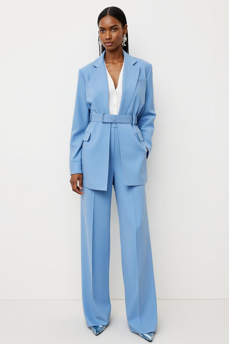 Load image into Gallery viewer, Blue Notched Lapel 2 Piece Satin Business Suits with Pockets