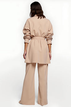 Apricot Wide Leg Notched Lapel 2 Piece Business Suits with Belt