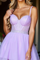 Load image into Gallery viewer, Sparkly Purple Corset Short Tulle Homecoming Dress with Beading