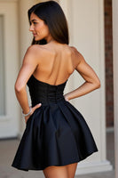 Load image into Gallery viewer, Sparkly Black Short A Line Satin Homecoming Dress with Beading