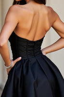 Load image into Gallery viewer, Sparkly Black Short A Line Satin Homecoming Dress with Beading