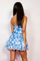 Load image into Gallery viewer, A Line White Blue Floral Sweetheart Short Homecoming Dress