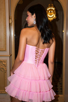 Load image into Gallery viewer, Hot Pink Sweetheart Tiered Short Tulle Homecoming Dress