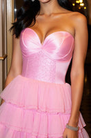 Load image into Gallery viewer, Hot Pink Sweetheart Tiered Short Tulle Homecoming Dress