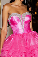 Load image into Gallery viewer, Sparkly Fuchsia Organza Short Corset Homecoming Dress with Ruffles