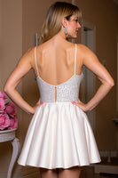 Load image into Gallery viewer, Sparkly White Short A Line Satin Homecoming Dress with Beading