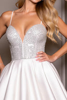 Load image into Gallery viewer, Sparkly White Short A Line Satin Homecoming Dress with Beading