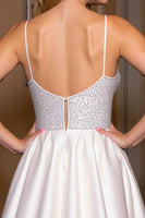 Load image into Gallery viewer, Sparkly White Short A Line Satin Homecoming Dress with Beading