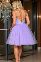 Load image into Gallery viewer, Sparkly A Line Tulle Short Purple Homecoming Dress with Beading