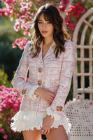 Load image into Gallery viewer, Light Pink Tweed Plaid Notched Lapel Homecoming Outfits with Ruffles