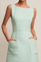 Load image into Gallery viewer, Simple Green Short Boat Neck Pageant Interview Dress with Pockets