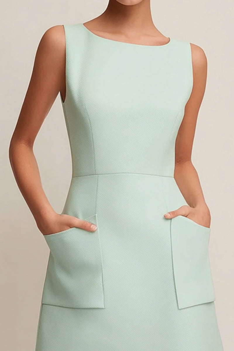 Load image into Gallery viewer, Simple Green Short Boat Neck Pageant Interview Dress with Pockets