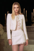 Load image into Gallery viewer, White 2 Piece Tweed Round Neck Homecoming Outfits with Sleeves