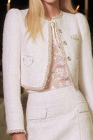 Load image into Gallery viewer, White 2 Piece Tweed Round Neck Homecoming Outfits with Sleeves