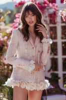 Load image into Gallery viewer, Light Pink Plaid Tweed Tight Short Homecoming Dress with Ruffles