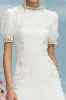 Load image into Gallery viewer, Tweed White Round Neck Short Homecoming Dress