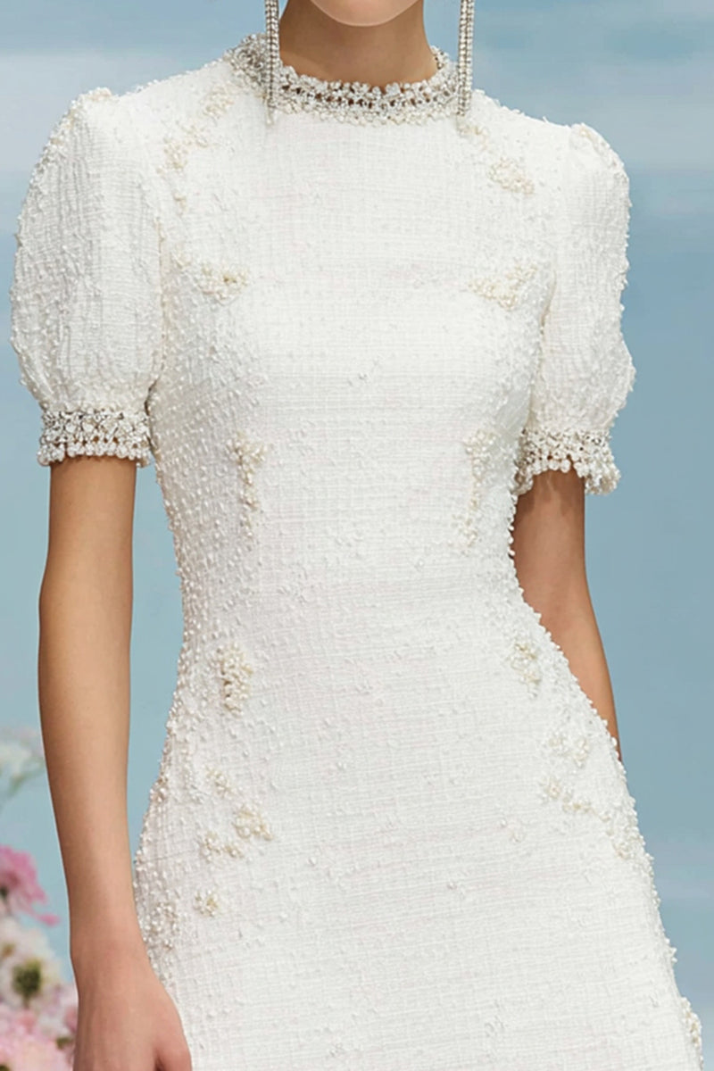 Load image into Gallery viewer, Tweed White Round Neck Short Homecoming Dress