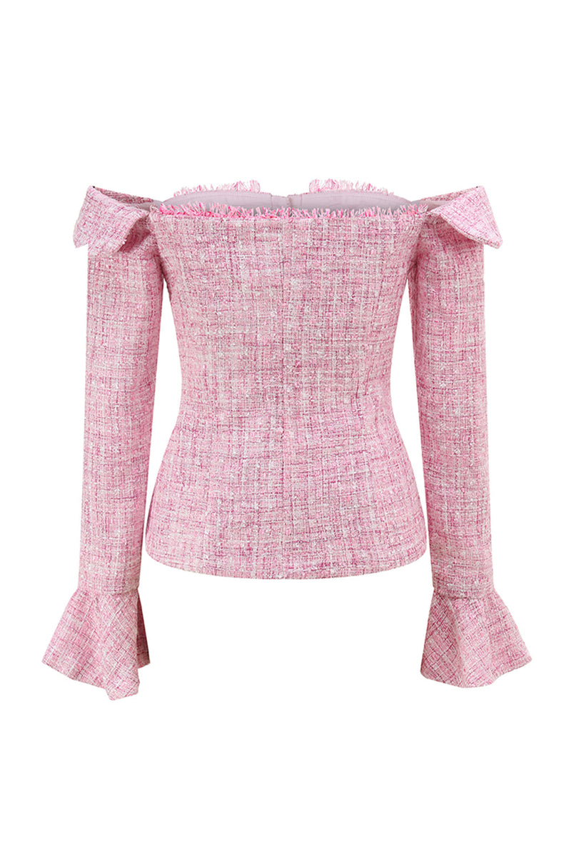 Load image into Gallery viewer, Pink 2 Piece Tweed Off the Shoulder Pencil Homecoming Outfits