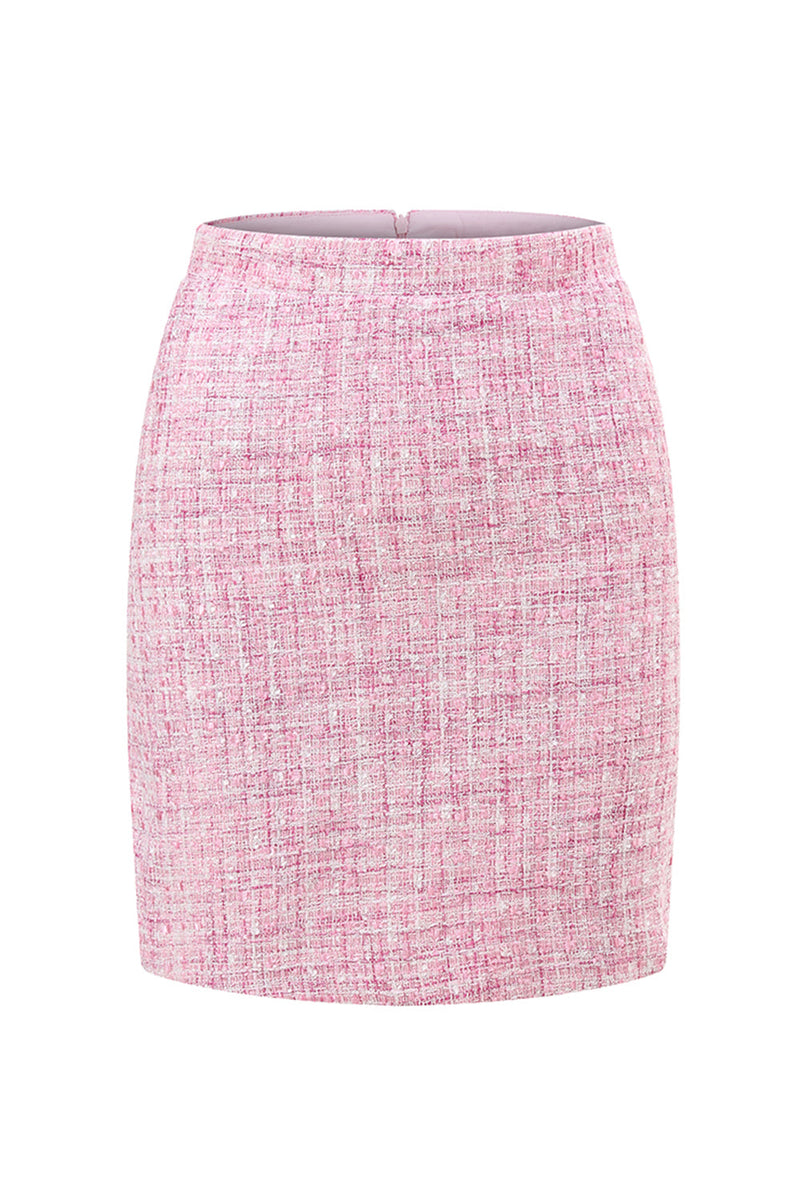 Load image into Gallery viewer, Pink 2 Piece Tweed Off the Shoulder Pencil Homecoming Outfits