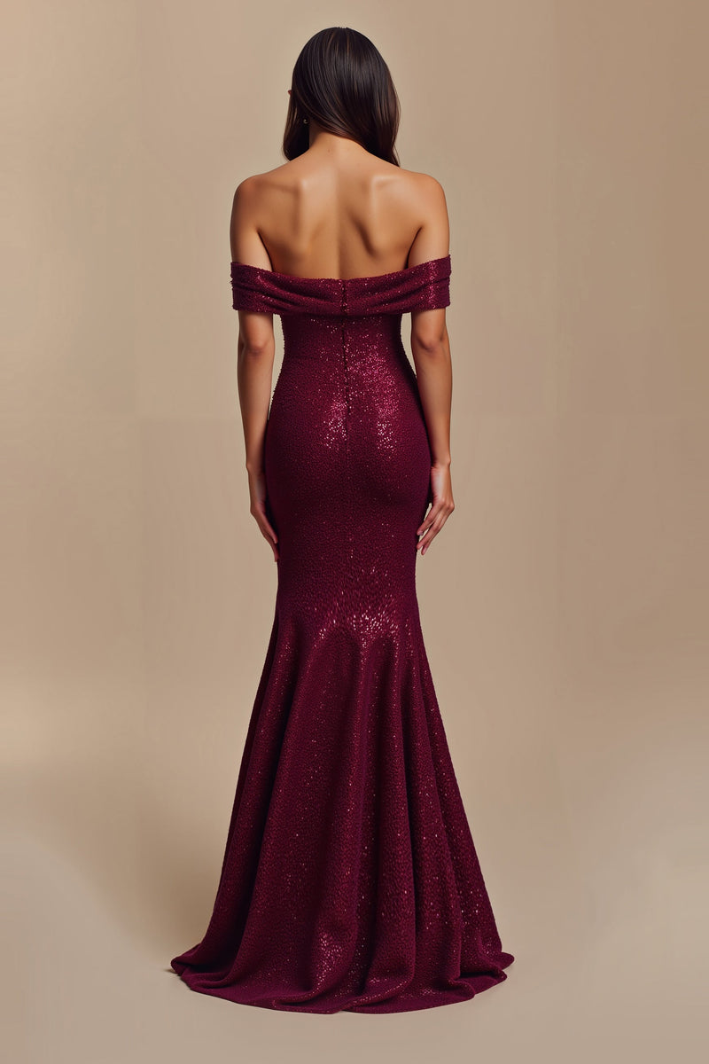 Load image into Gallery viewer, Sparkly Burgundy Mermaid Sequins Long Holiday Party Dress with 3D Flowers