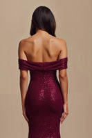 Load image into Gallery viewer, Sparkly Burgundy Mermaid Sequins Long Holiday Party Dress with 3D Flowers
