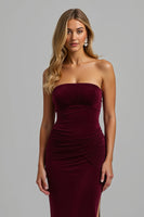 Load image into Gallery viewer, Simple Burgundy Strapless Sheath Long Holiday Party Dress with Slit