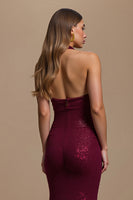 Load image into Gallery viewer, Sparkly Burgundy Mermaid SequinsHalter Long Holiday Party Dress