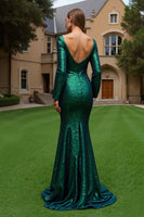 Load image into Gallery viewer, Sparkly Dark Green Mermaid Sequins Long Sleeves Holiday Party Dress
