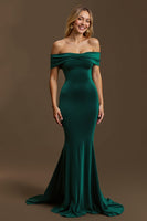 Load image into Gallery viewer, Dark Green Off The Shoulder Mermaid Long Holiday Party Dress