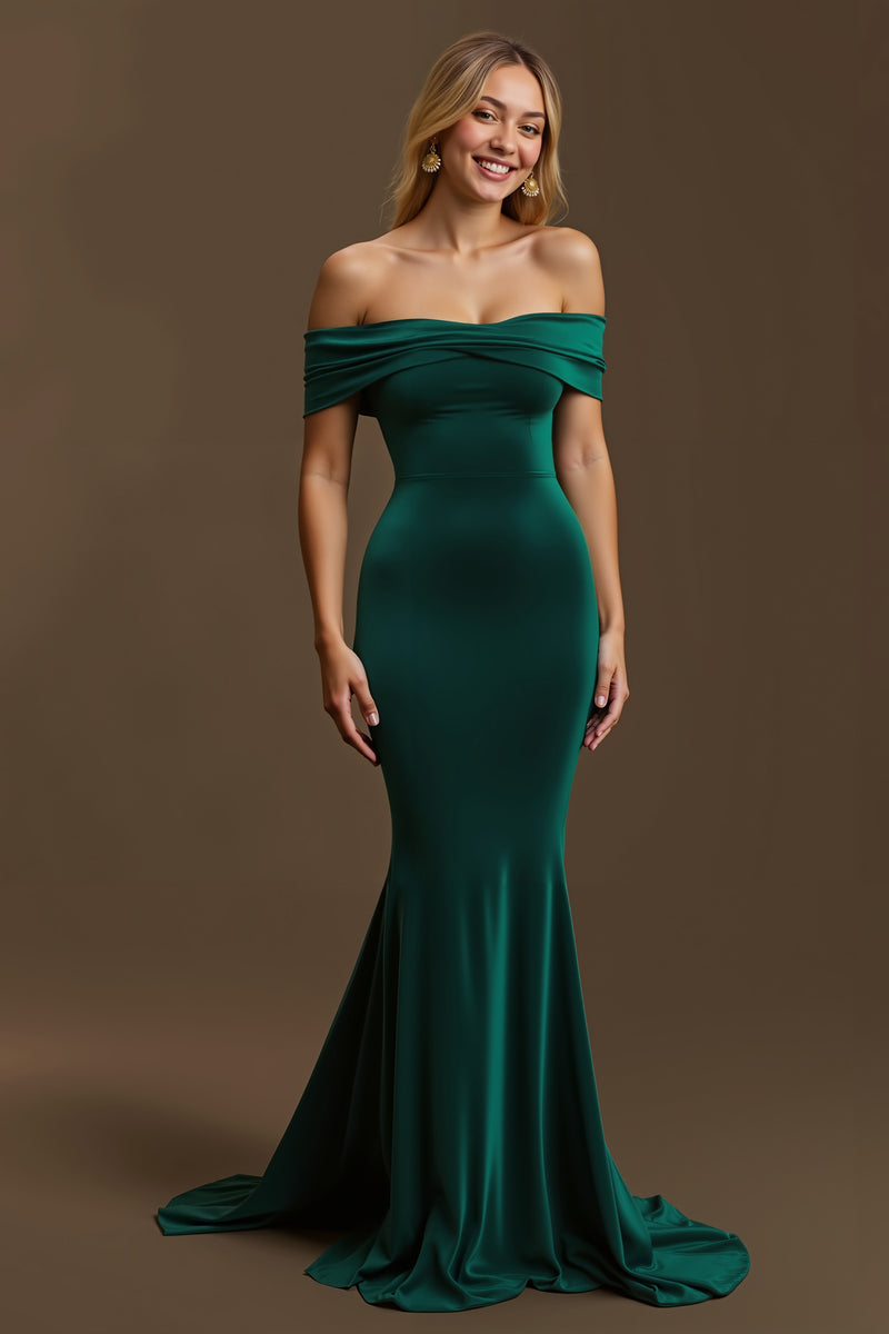 Load image into Gallery viewer, Dark Green Off The Shoulder Mermaid Long Holiday Party Dress