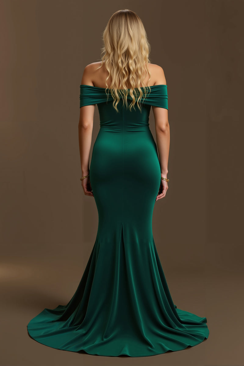 Load image into Gallery viewer, Dark Green Off The Shoulder Mermaid Long Holiday Party Dress