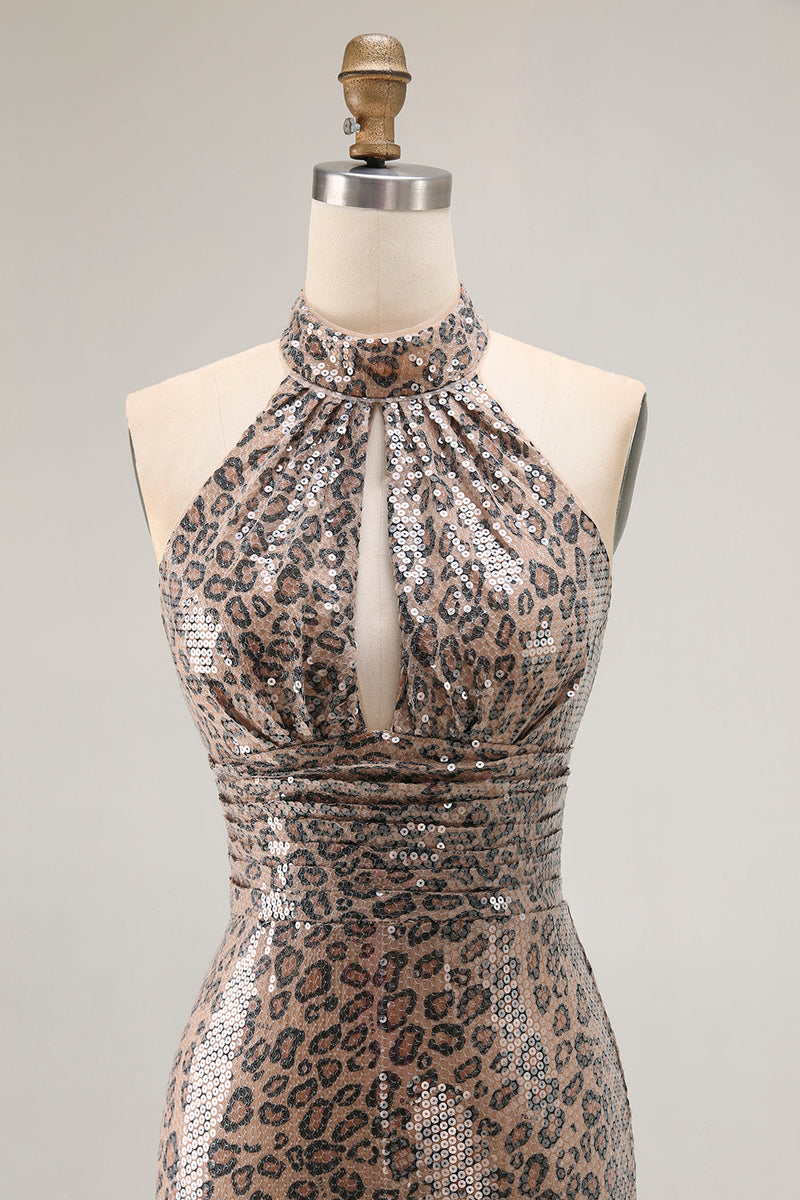 Load image into Gallery viewer, Sparkly Golden Leopard Sequin Mermaid Long Prom Dress with Keyhole