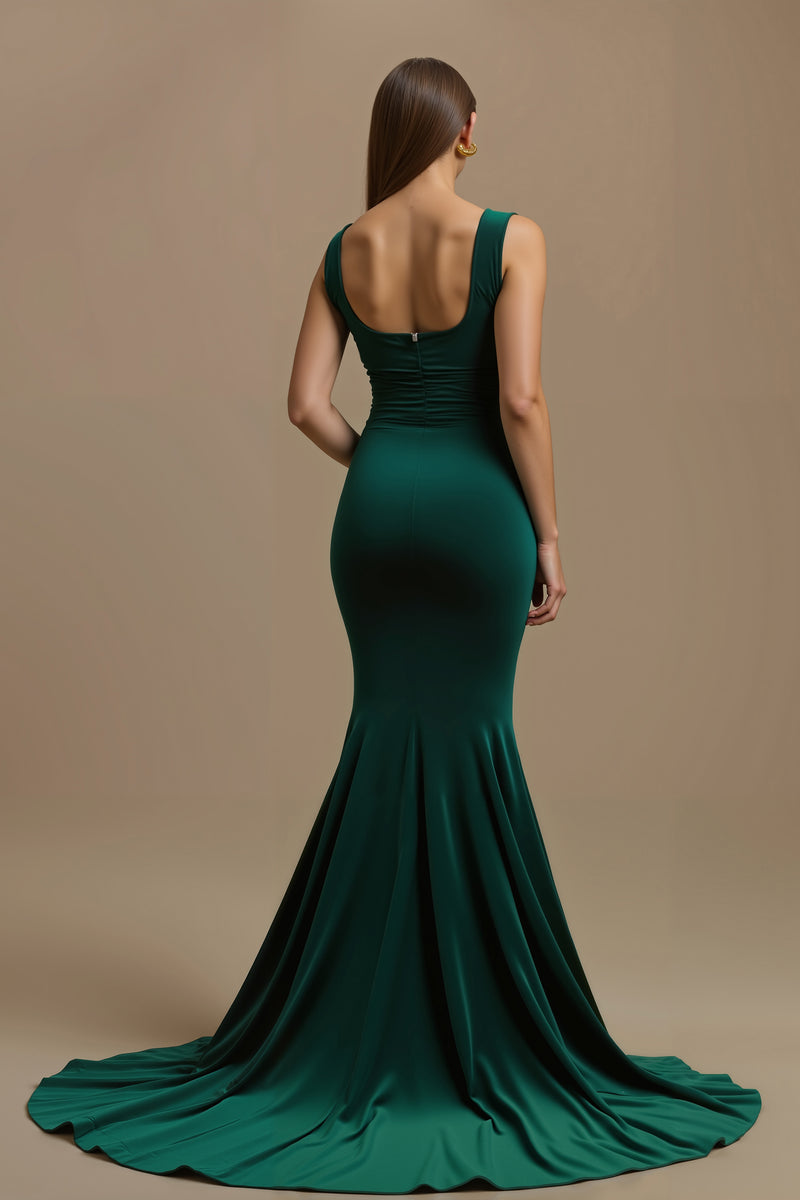 Load image into Gallery viewer, Dark Green Mermaid Ruched Long Holiday Party Dress
