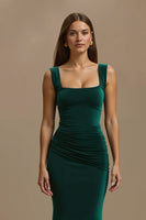 Load image into Gallery viewer, Dark Green Mermaid Ruched Long Holiday Party Dress