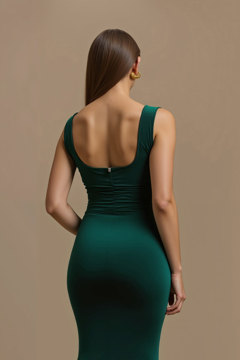Load image into Gallery viewer, Dark Green Mermaid Ruched Long Holiday Party Dress
